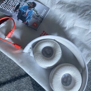 JBL White Headphones with Red Cable